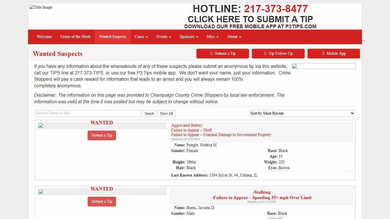 Wanted Suspects - Champaign County Crime Stoppers